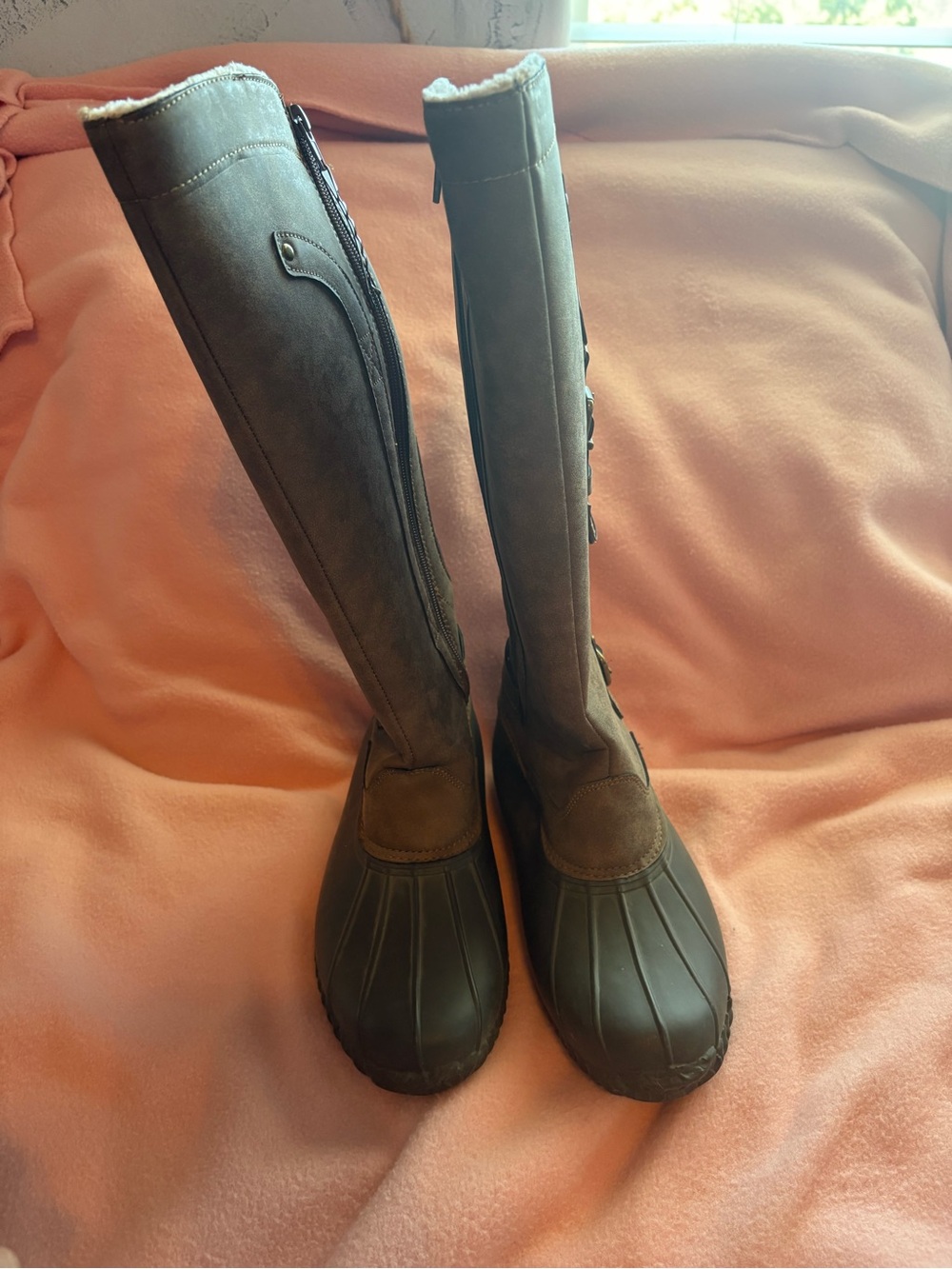 Jambu Women's Tall Brown Winter Rain Boots with Faux Shearling